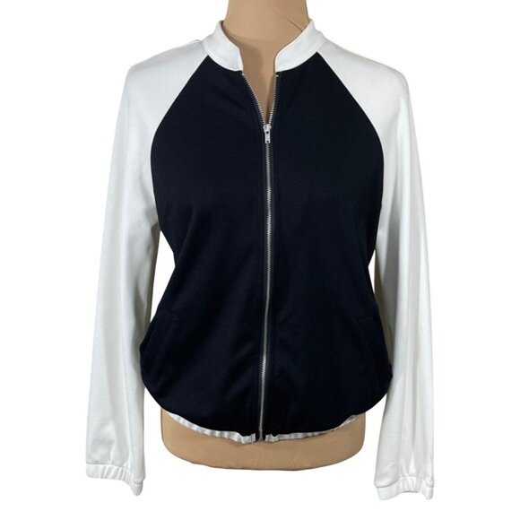 Cupio Knit Bomber Jacket Black White Size M Medium Full Zip Women's (READ) - Picture 1 of 8